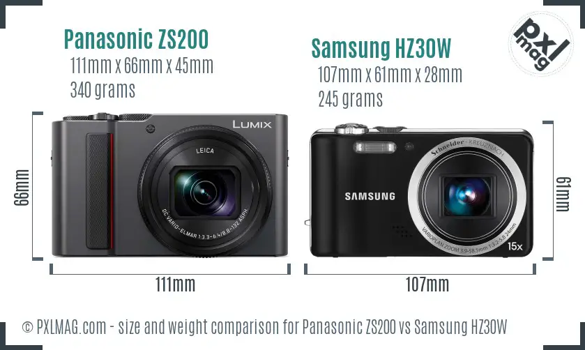 Panasonic ZS200 vs Samsung HZ30W size comparison