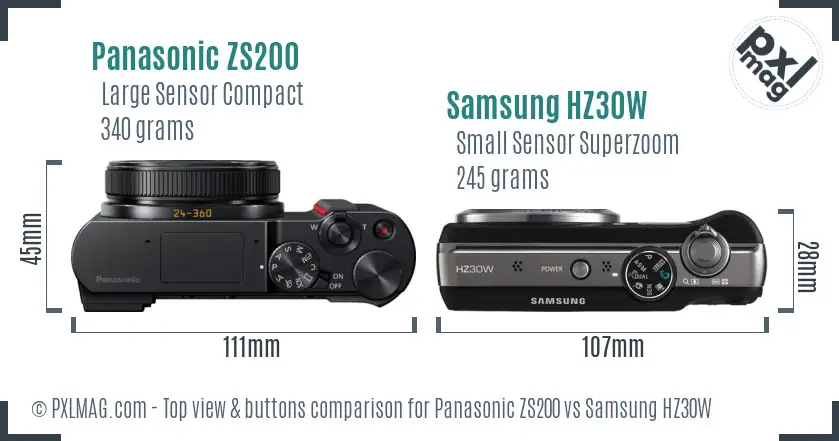 Panasonic ZS200 vs Samsung HZ30W top view buttons comparison