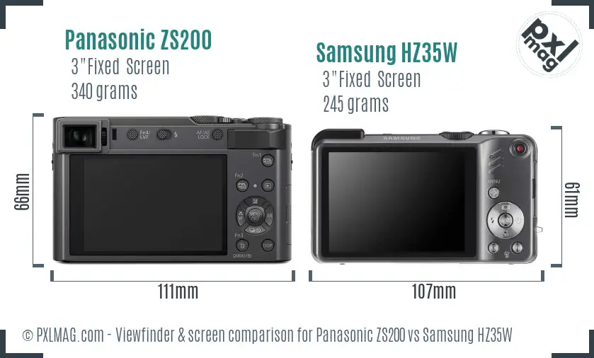 Panasonic ZS200 vs Samsung HZ35W Screen and Viewfinder comparison