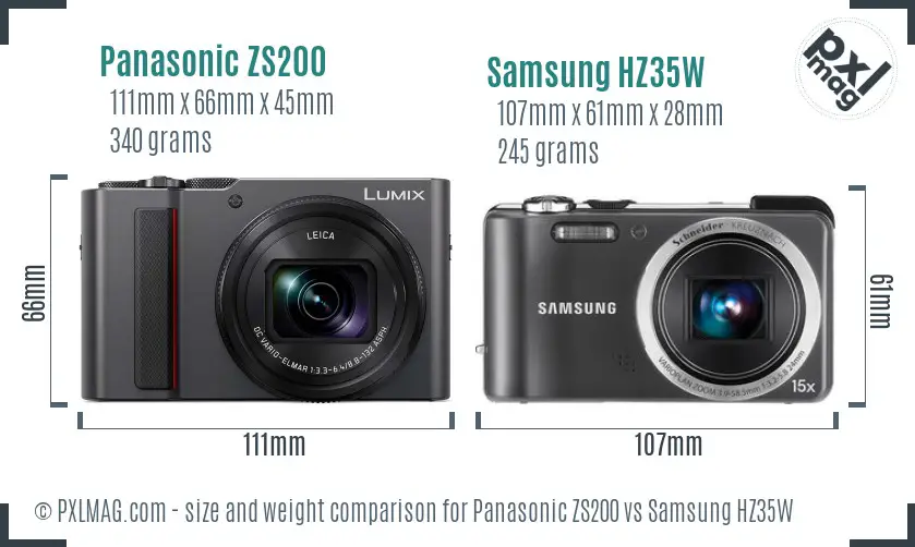 Panasonic ZS200 vs Samsung HZ35W size comparison