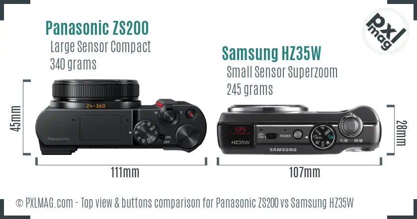 Panasonic ZS200 vs Samsung HZ35W top view buttons comparison