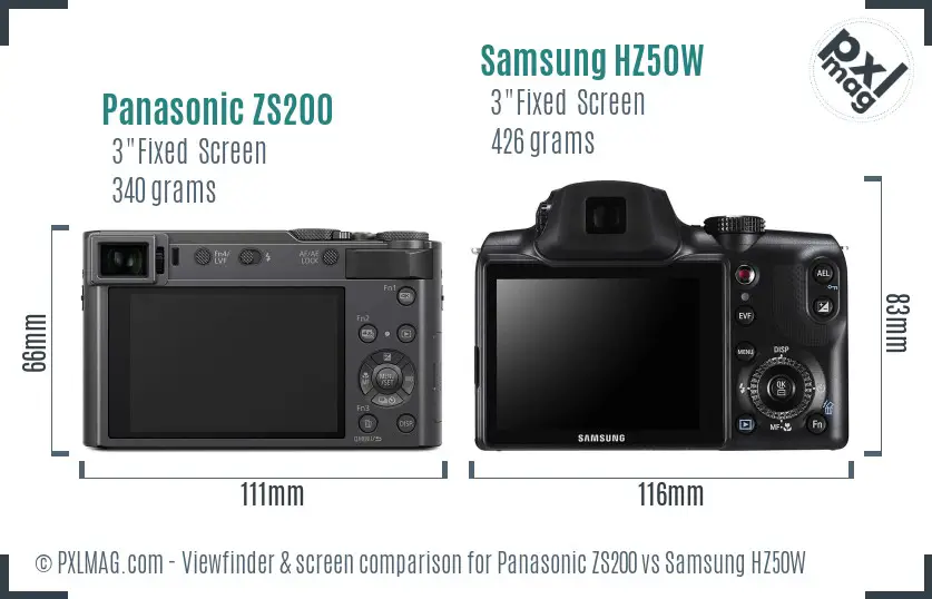 Panasonic ZS200 vs Samsung HZ50W Screen and Viewfinder comparison Panasonic ZS200 vs Samsung HZ50W Screen and Viewfinder comparison