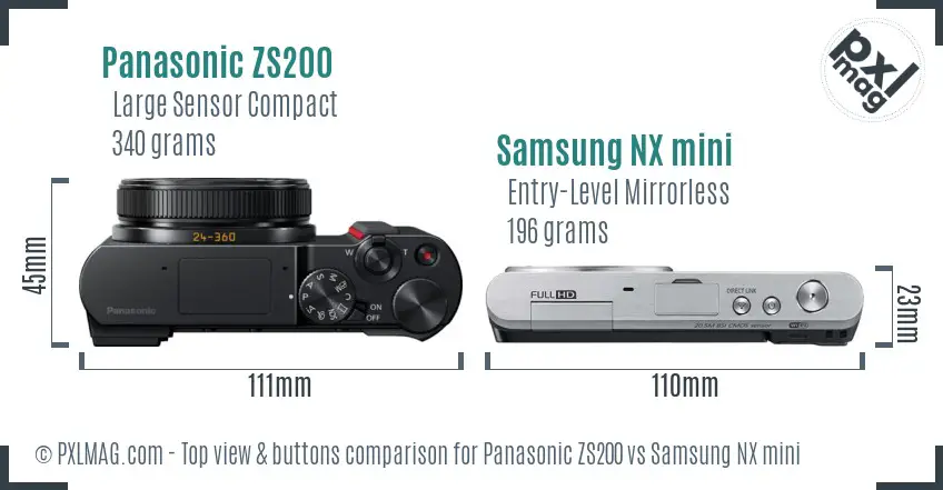 Panasonic ZS200 vs Samsung NX mini top view buttons comparison