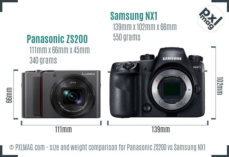 Panasonic ZS200 vs Samsung NX1 size comparison