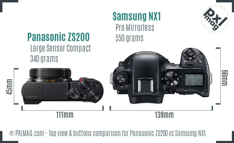 Panasonic ZS200 vs Samsung NX1 top view buttons comparison