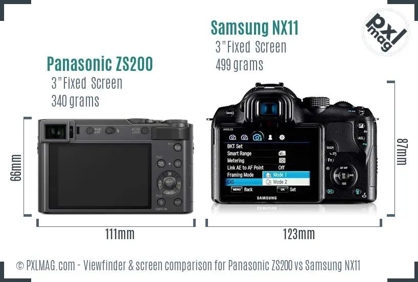 Panasonic ZS200 vs Samsung NX11 Screen and Viewfinder comparison