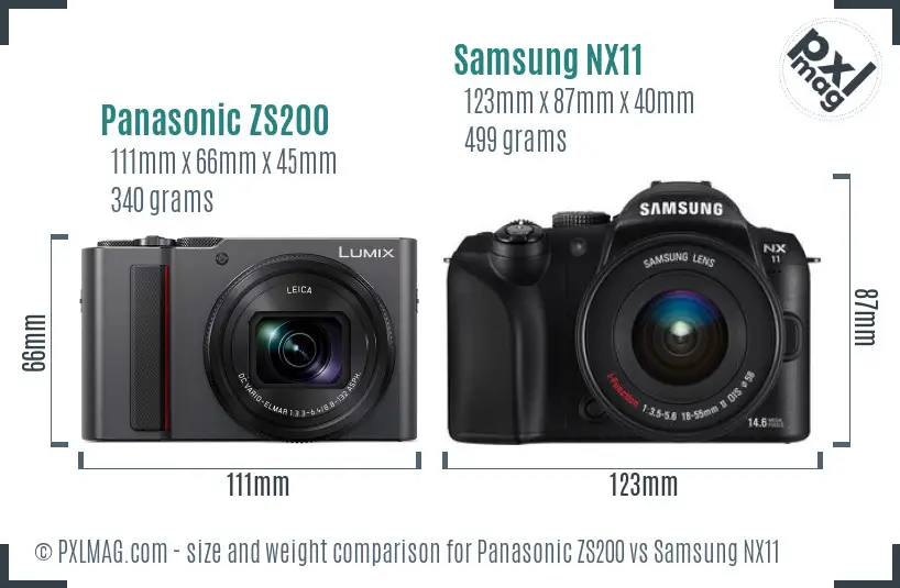 Panasonic ZS200 vs Samsung NX11 size comparison