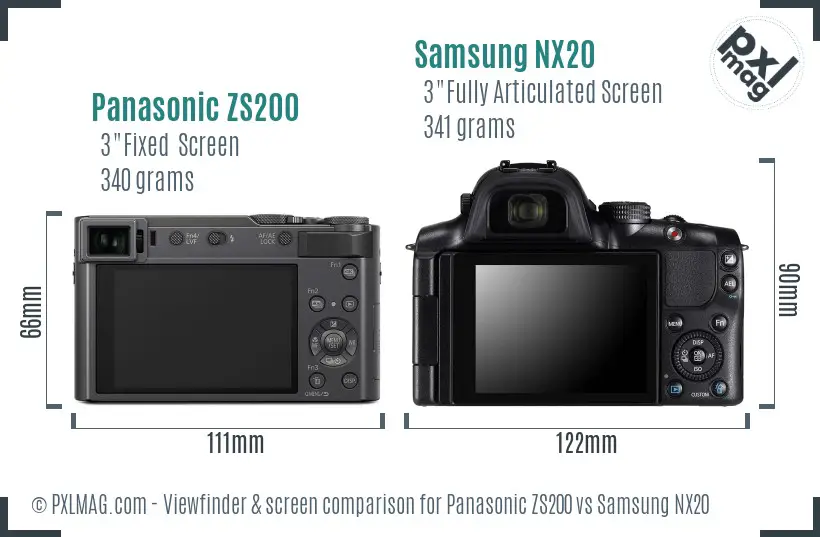 Panasonic ZS200 vs Samsung NX20 Screen and Viewfinder comparison