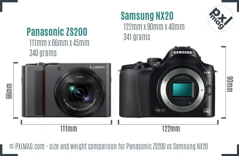 Panasonic ZS200 vs Samsung NX20 size comparison
