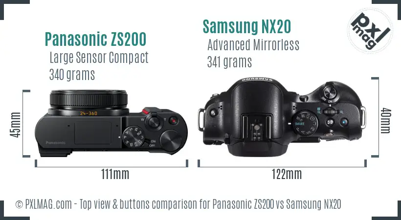 Panasonic ZS200 vs Samsung NX20 top view buttons comparison