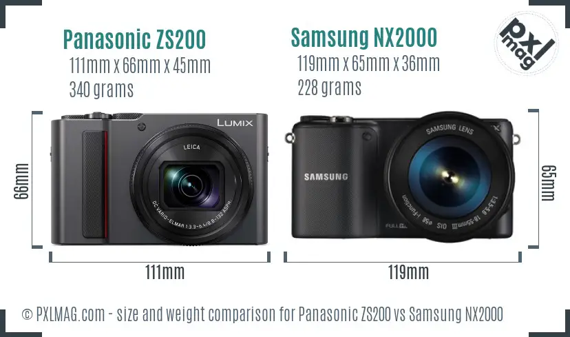 Panasonic ZS200 vs Samsung NX2000 size comparison Panasonic ZS200 vs Samsung NX2000 size comparison