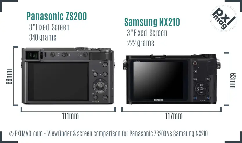 Panasonic ZS200 vs Samsung NX210 Screen and Viewfinder comparison