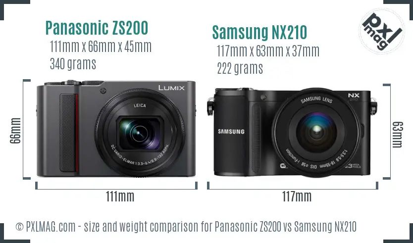 Panasonic ZS200 vs Samsung NX210 size comparison