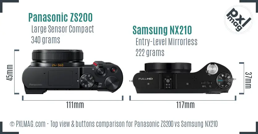 Panasonic ZS200 vs Samsung NX210 top view buttons comparison