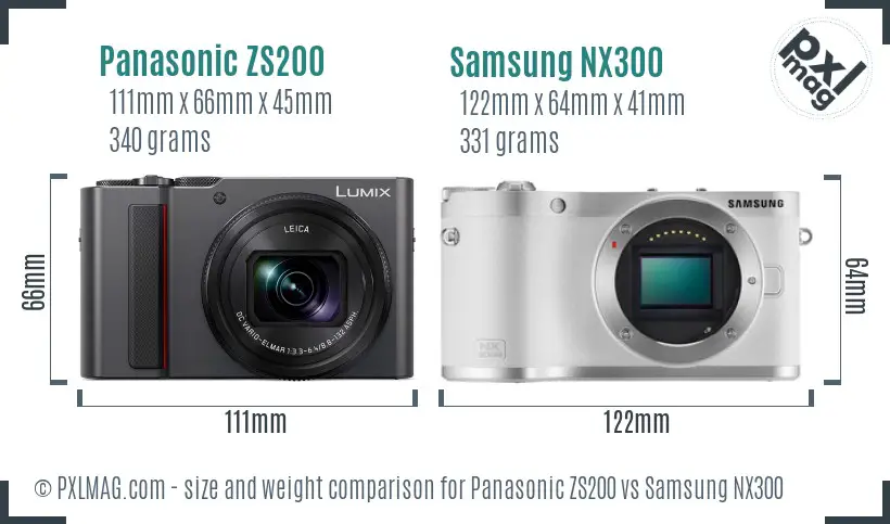 Panasonic ZS200 vs Samsung NX300 size comparison