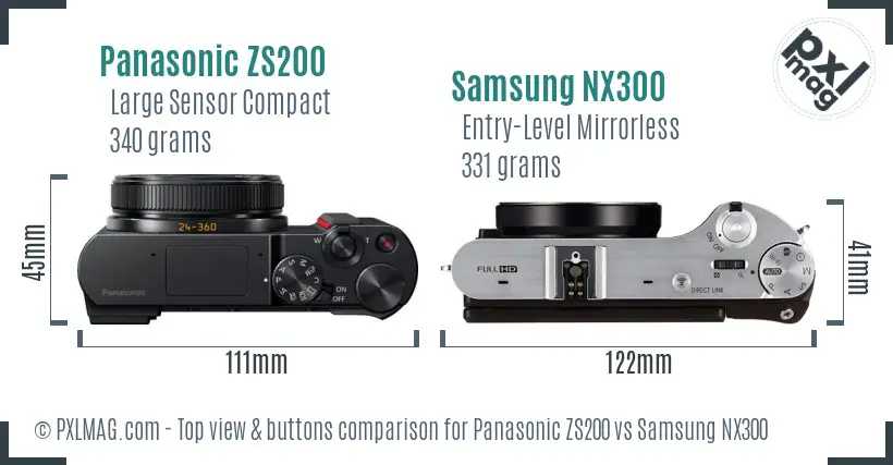 Panasonic ZS200 vs Samsung NX300 top view buttons comparison