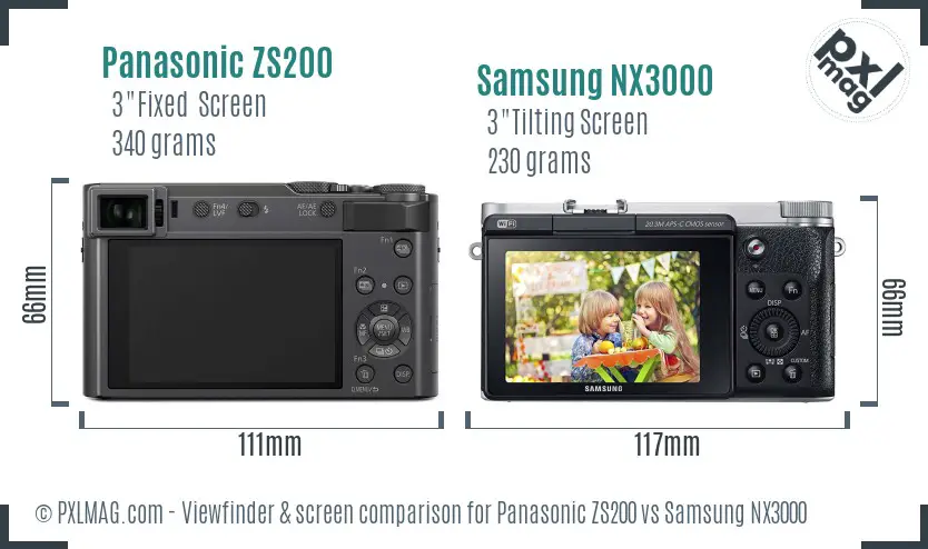 Panasonic ZS200 vs Samsung NX3000 Screen and Viewfinder comparison