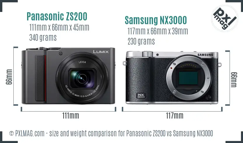 Panasonic ZS200 vs Samsung NX3000 size comparison Panasonic ZS200 vs Samsung NX3000 size comparison