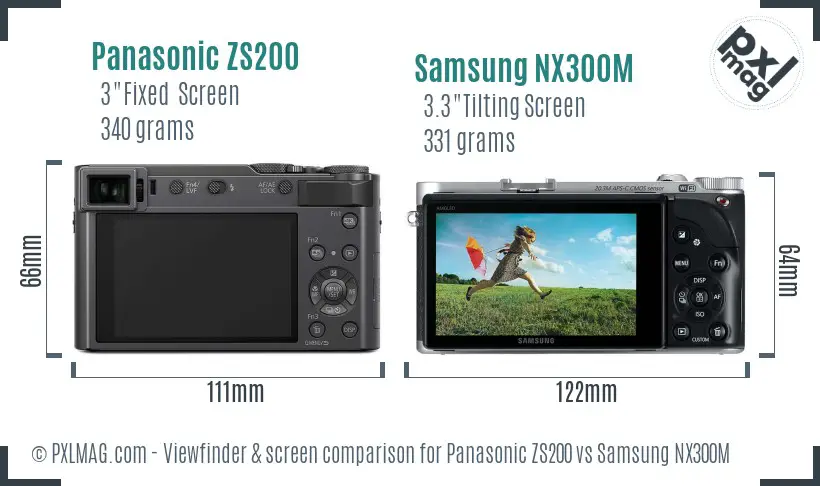 Panasonic ZS200 vs Samsung NX300M Screen and Viewfinder comparison