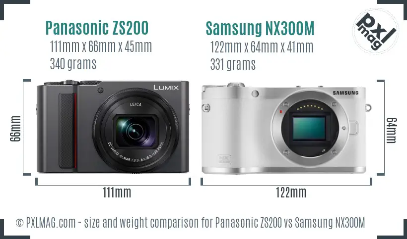 Panasonic ZS200 vs Samsung NX300M size comparison