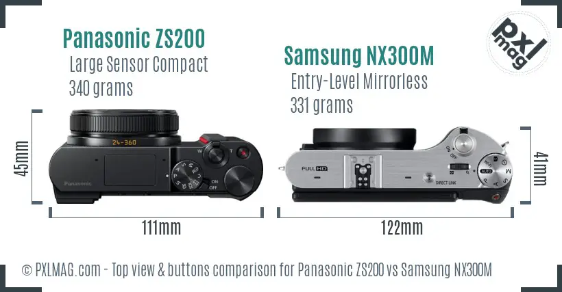 Panasonic ZS200 vs Samsung NX300M top view buttons comparison