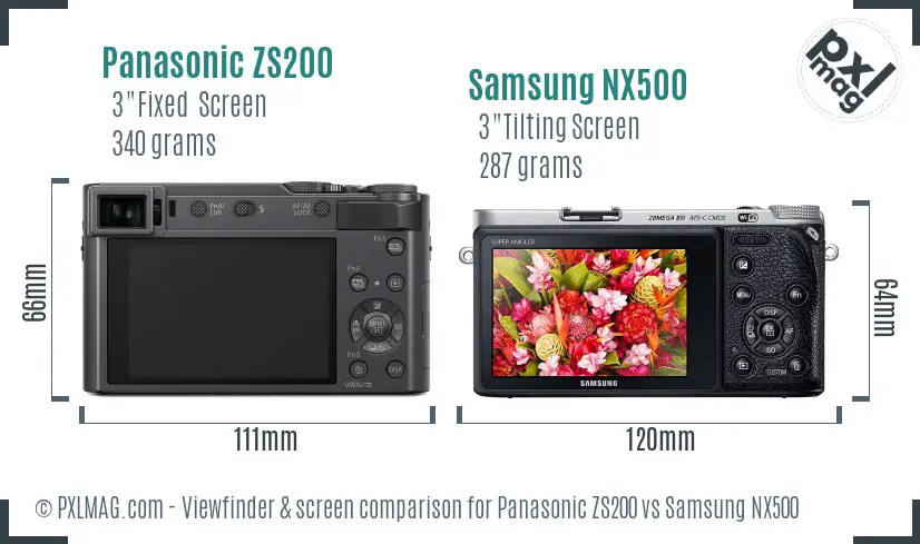 Panasonic ZS200 vs Samsung NX500 Screen and Viewfinder comparison Panasonic ZS200 vs Samsung NX500 Screen and Viewfinder comparison