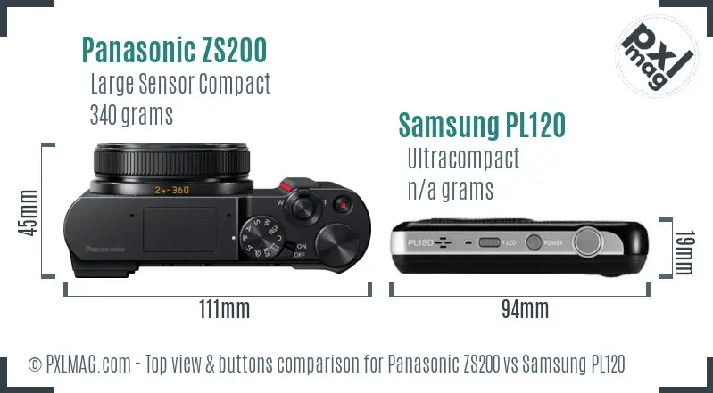 Panasonic ZS200 vs Samsung PL120 top view buttons comparison Panasonic ZS200 vs Samsung PL120 top view buttons comparison