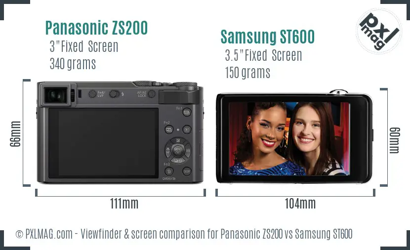 Panasonic ZS200 vs Samsung ST600 Screen and Viewfinder comparison
