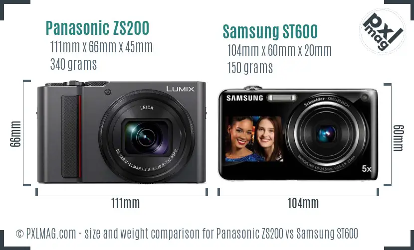 Panasonic ZS200 vs Samsung ST600 size comparison