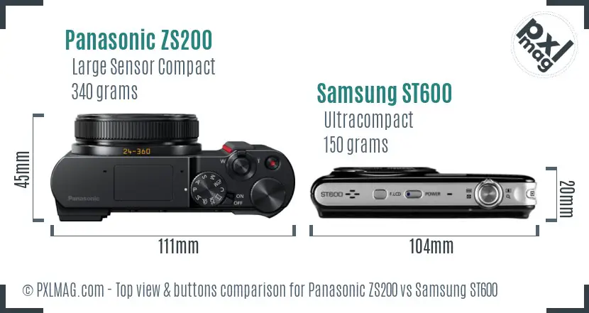 Panasonic ZS200 vs Samsung ST600 top view buttons comparison
