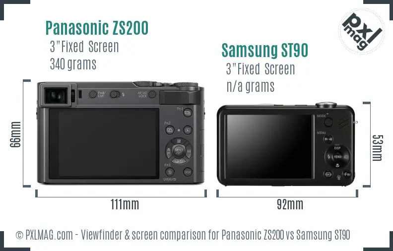 Panasonic ZS200 vs Samsung ST90 Screen and Viewfinder comparison