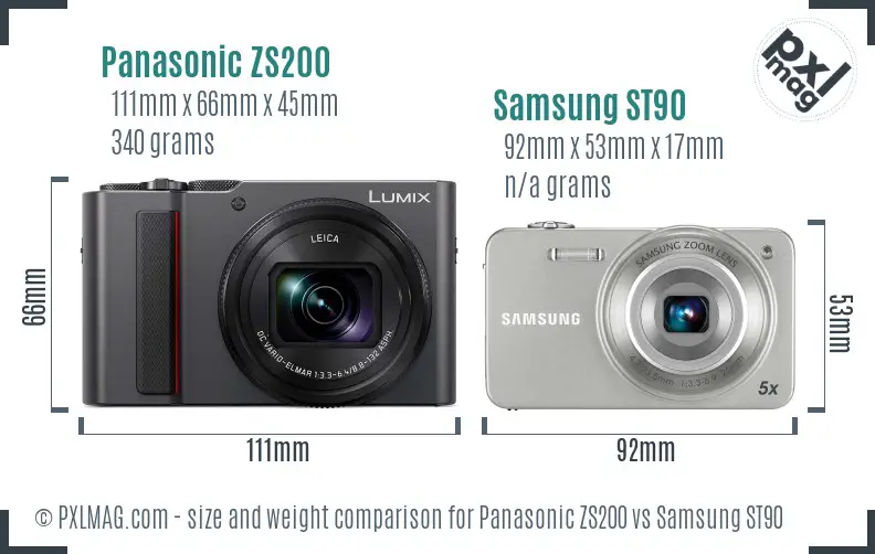 Panasonic ZS200 vs Samsung ST90 size comparison