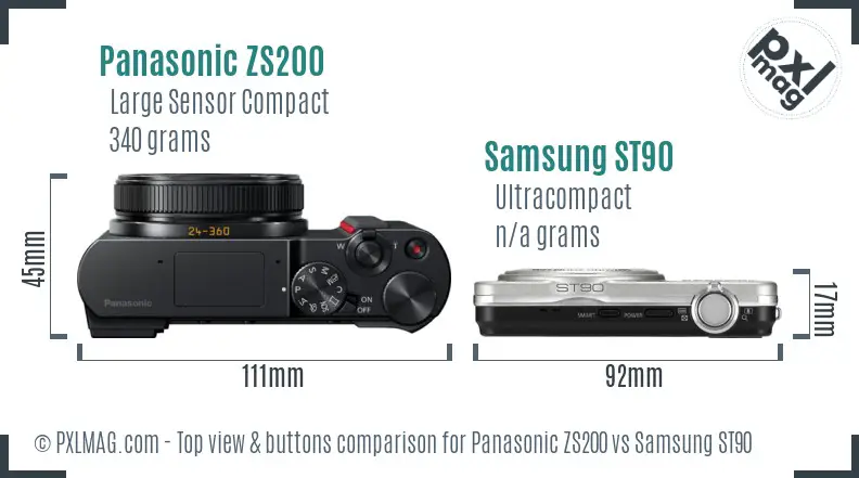 Panasonic ZS200 vs Samsung ST90 top view buttons comparison
