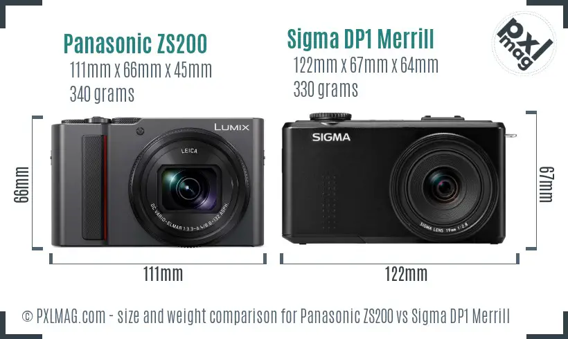 Panasonic ZS200 vs Sigma DP1 Merrill size comparison