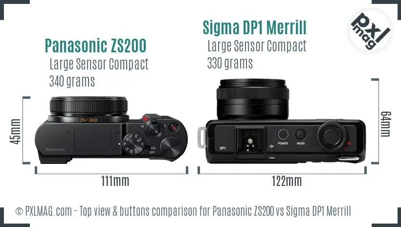Panasonic ZS200 vs Sigma DP1 Merrill top view buttons comparison