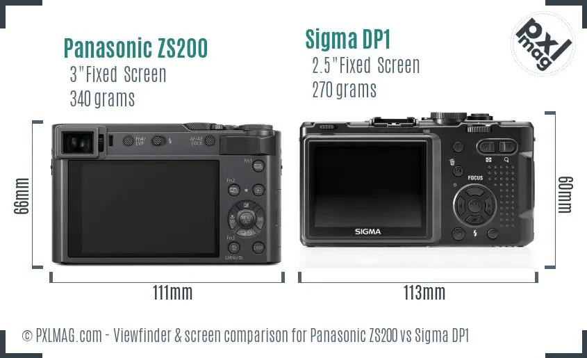 Panasonic ZS200 vs Sigma DP1 Screen and Viewfinder comparison