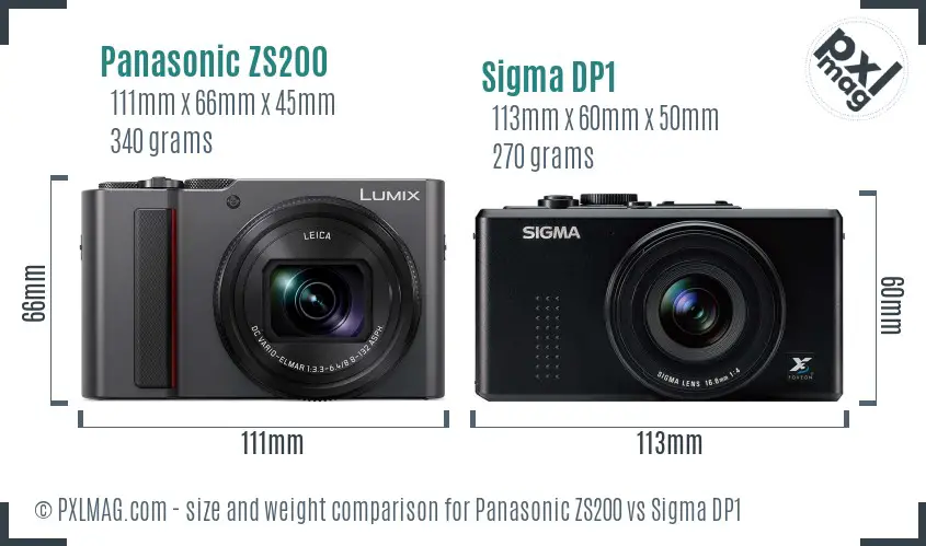 Panasonic ZS200 vs Sigma DP1 size comparison