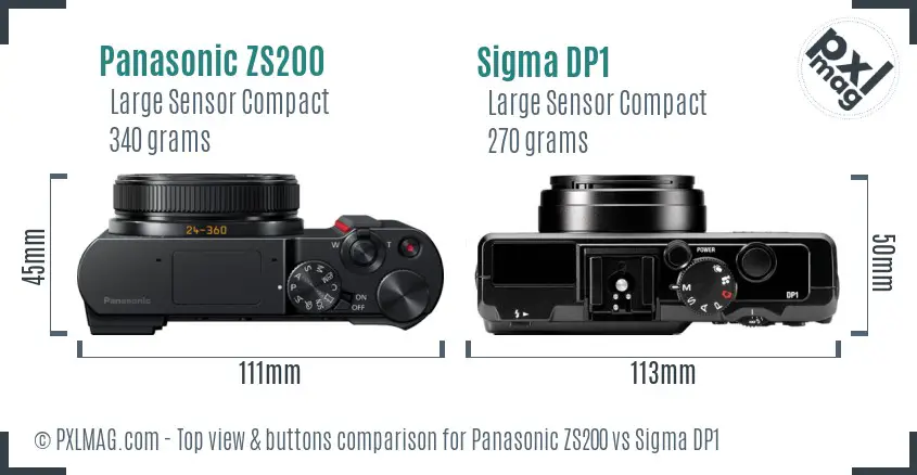 Panasonic ZS200 vs Sigma DP1 top view buttons comparison