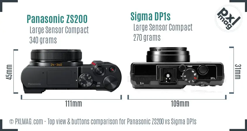 Panasonic ZS200 vs Sigma DP1s top view buttons comparison