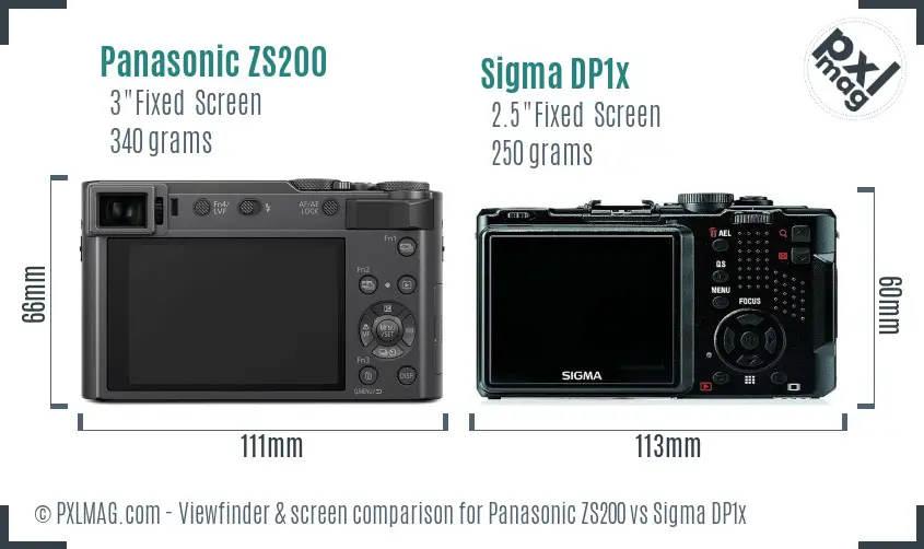 Panasonic ZS200 vs Sigma DP1x Screen and Viewfinder comparison