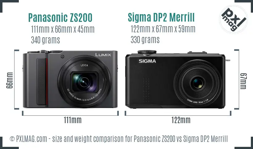 Panasonic ZS200 vs Sigma DP2 Merrill size comparison