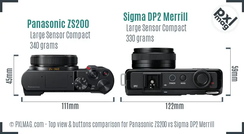 Panasonic ZS200 vs Sigma DP2 Merrill top view buttons comparison