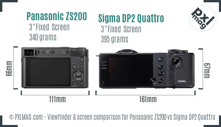 Panasonic ZS200 vs Sigma DP2 Quattro Screen and Viewfinder comparison