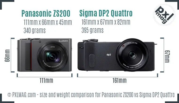Panasonic ZS200 vs Sigma DP2 Quattro size comparison