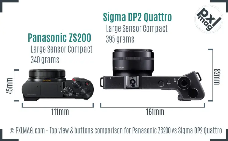 Panasonic ZS200 vs Sigma DP2 Quattro top view buttons comparison