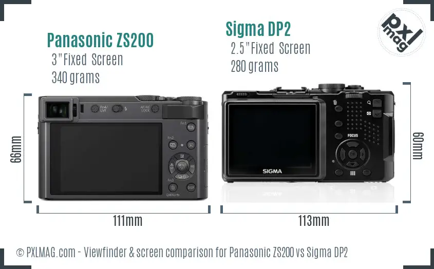 Panasonic ZS200 vs Sigma DP2 Screen and Viewfinder comparison