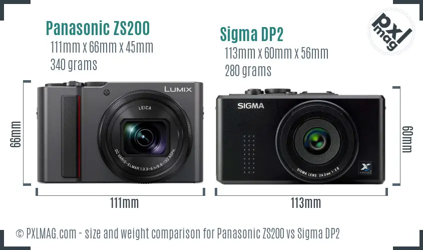 Panasonic ZS200 vs Sigma DP2 size comparison