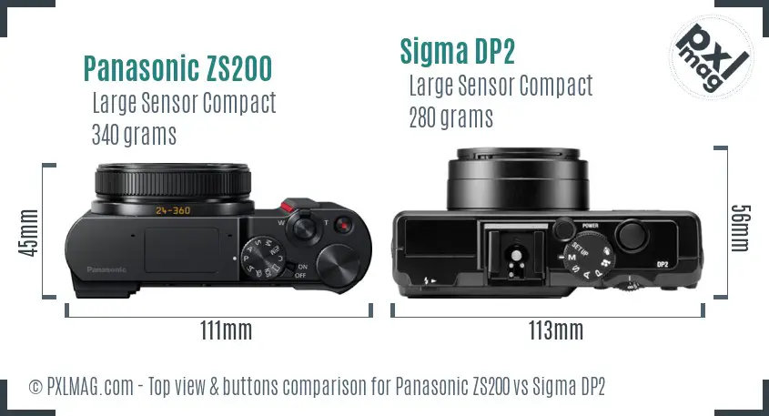Panasonic ZS200 vs Sigma DP2 top view buttons comparison