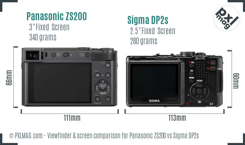 Panasonic ZS200 vs Sigma DP2s Screen and Viewfinder comparison