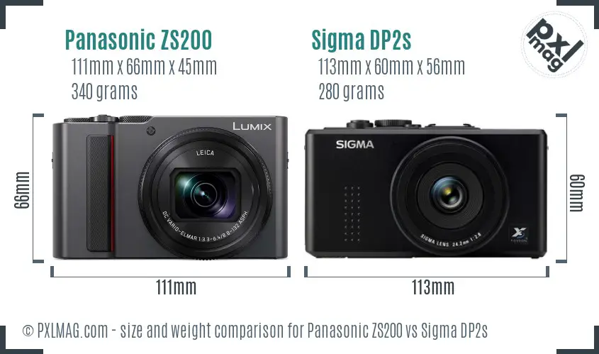 Panasonic ZS200 vs Sigma DP2s size comparison